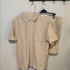 Women's Cream Short Sleeve Shirt and Pants Set